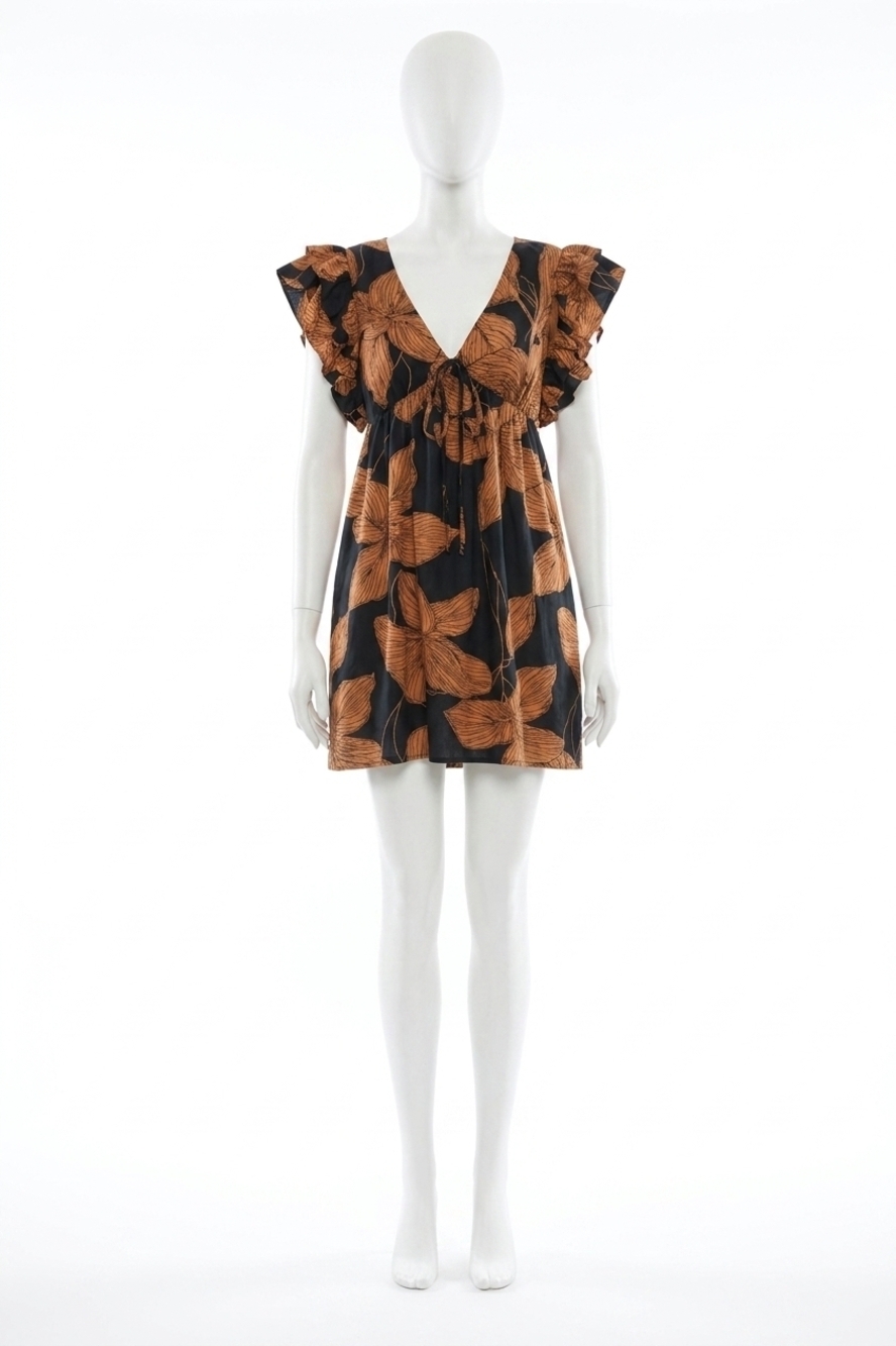 NEW TCEC floral print babydoll mini dress in black